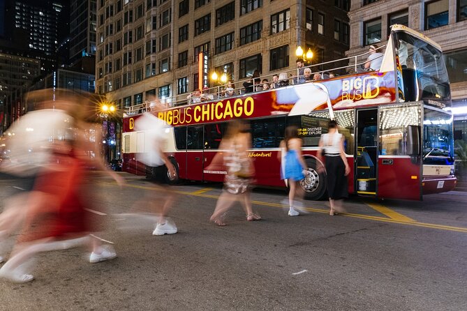 Big Bus Chicago: Sunset Tour by Open-Top Bus with Live Guide - The Loop skyline and Wrigley Building: classic Chicago shapes at night